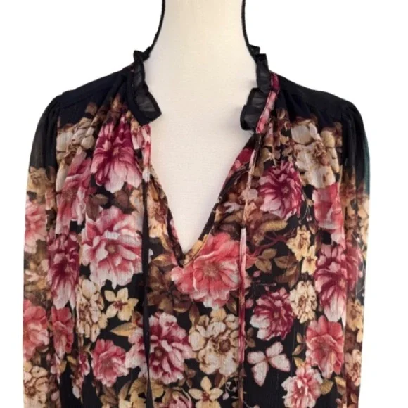 Autres Filles Black Floral Sheer Blouse | Size L | Romantic Boho Top NWT - Picture 3 of 8